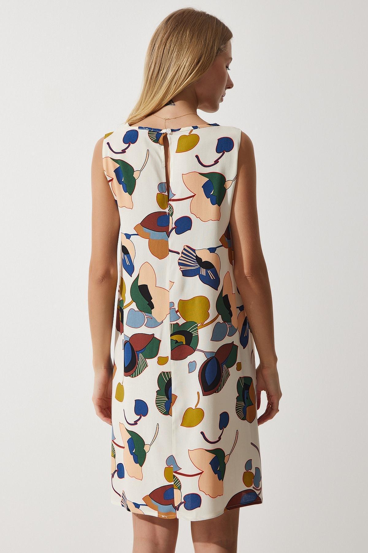 Cream Abstract Shift Mini Dress BH00343, , large image number 4