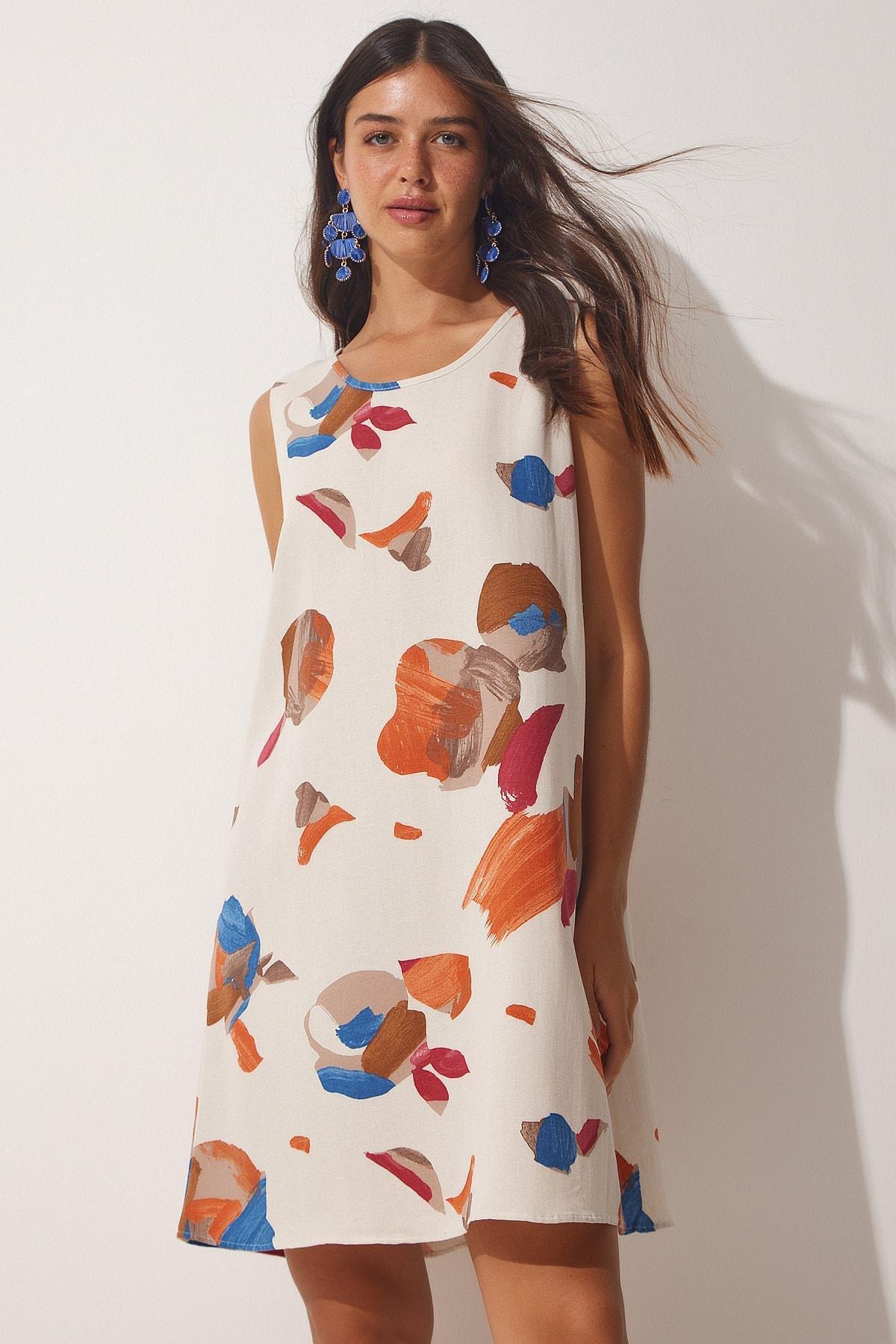 Happiness Istanbul - Orange Floral A-Line Dress
