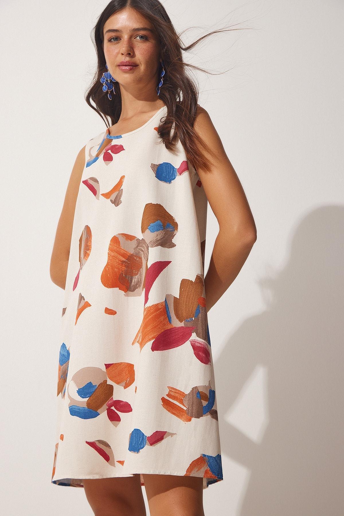 Orange Floral A-Line Dress, , large image number 1