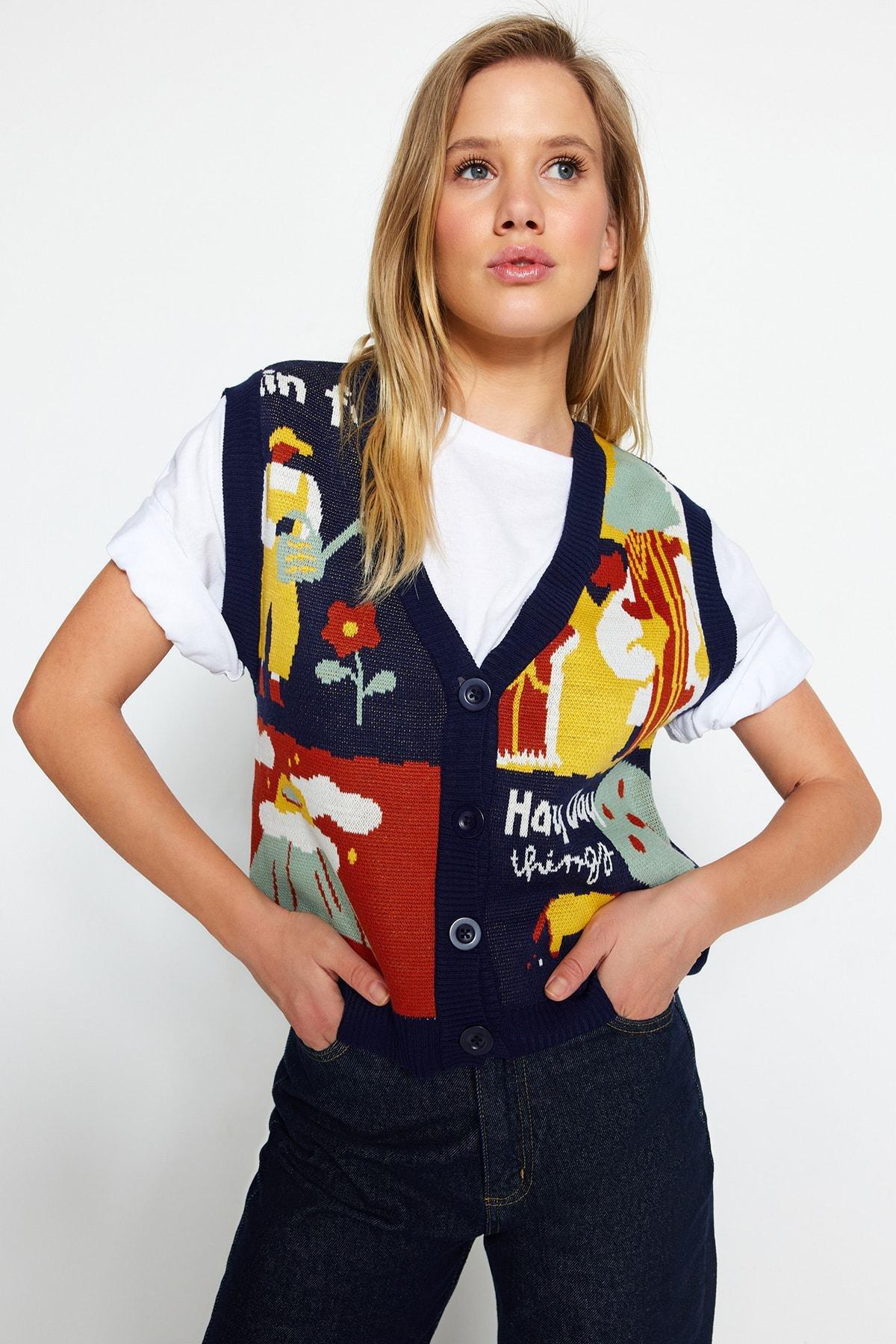Multicolour V-Neck Cardigan, , large image number 1