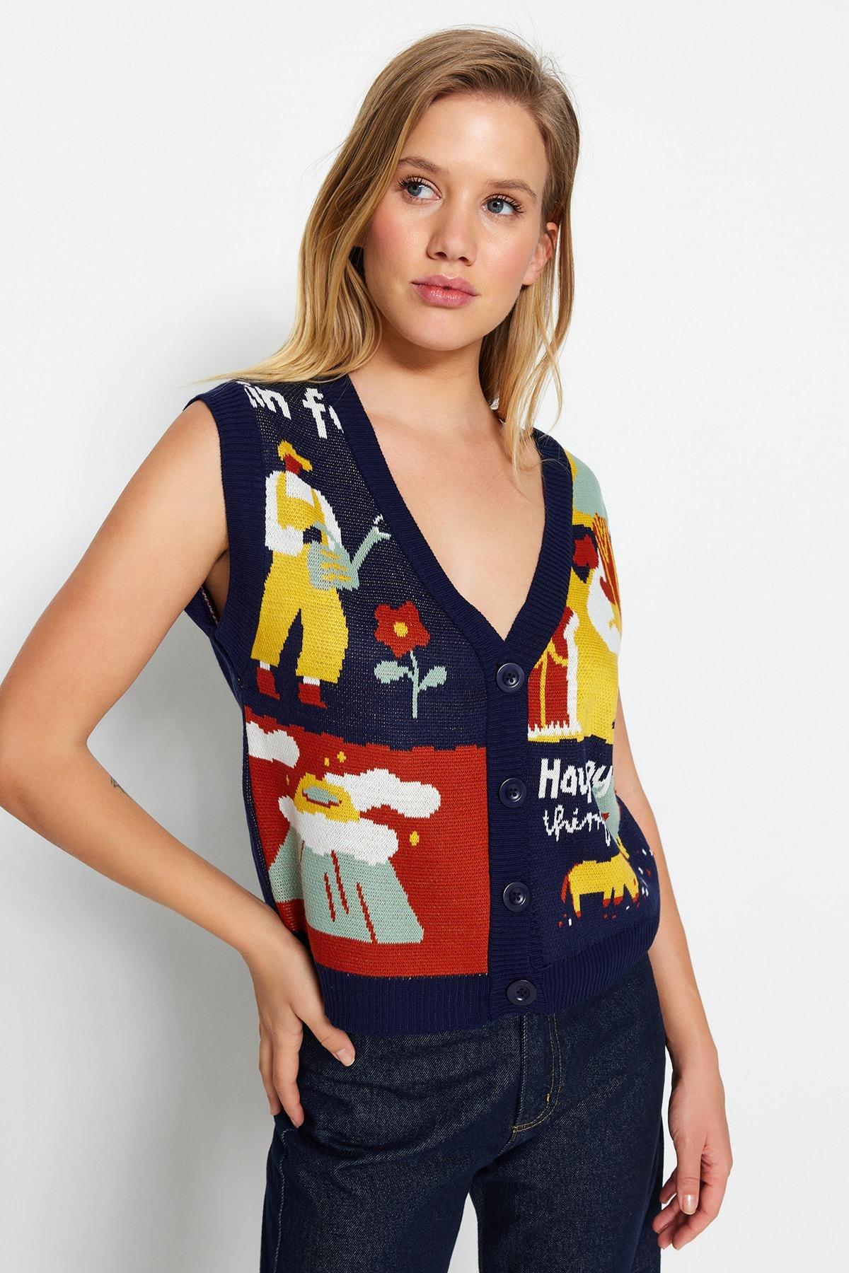 Multicolour V-Neck Cardigan, , large image number 3
