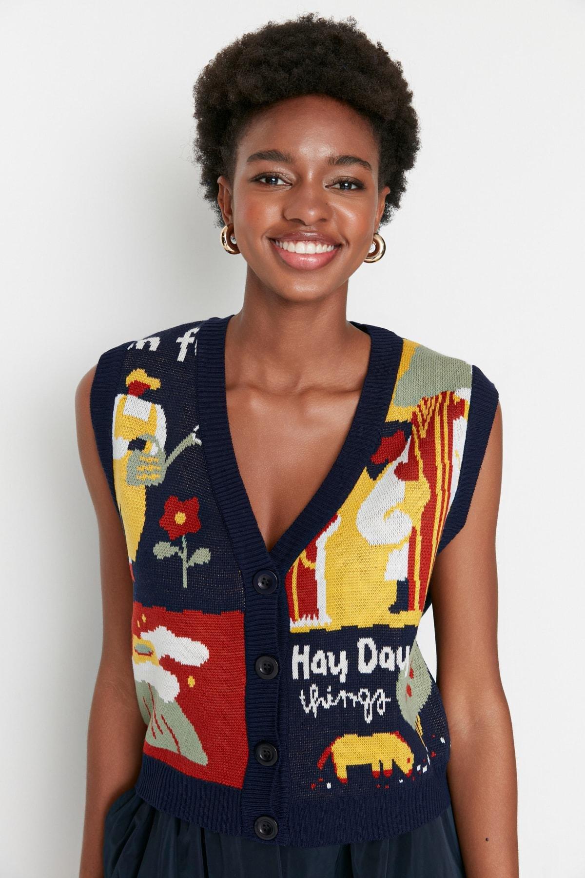 Multicolour V-Neck Cardigan, , large image number 6