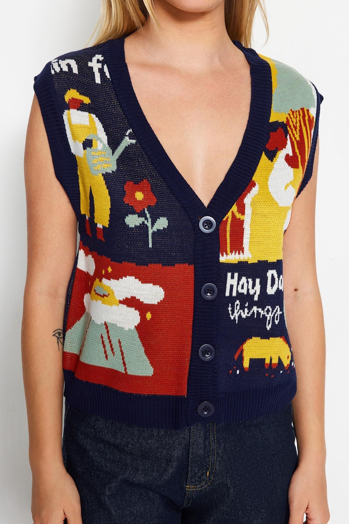 Multicolour V-Neck Cardigan, , large image number 7