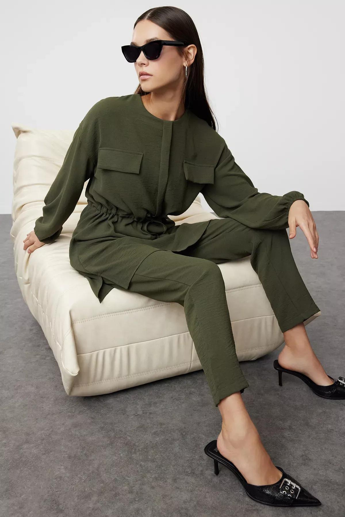 Khaki Shirt-Pants Set, , large image number 0