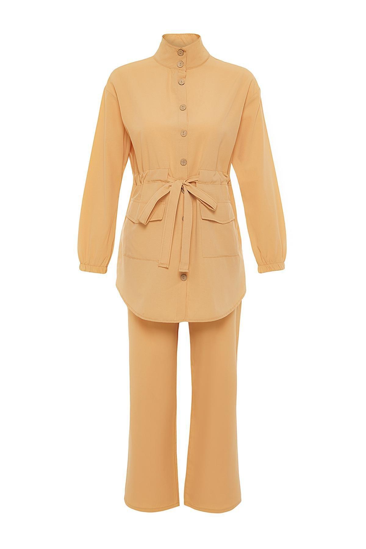 Beige High Neck Belted Co-Ord Set, , large image number 5