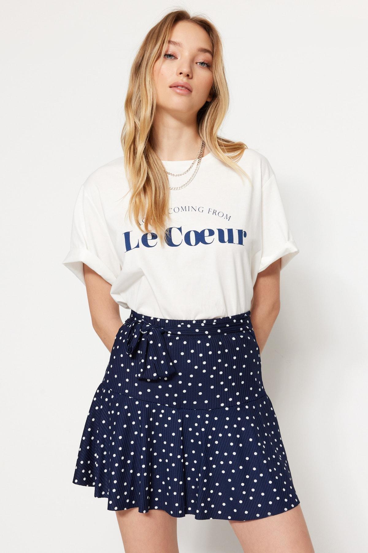Navy High Waist Scored Shorts, Dark blue, large image number 0
