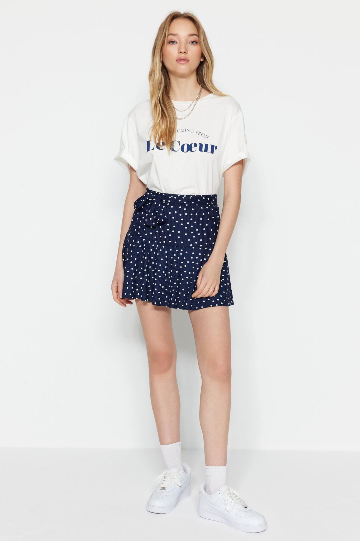 Navy High Waist Scored Shorts, Dark blue, large image number 3