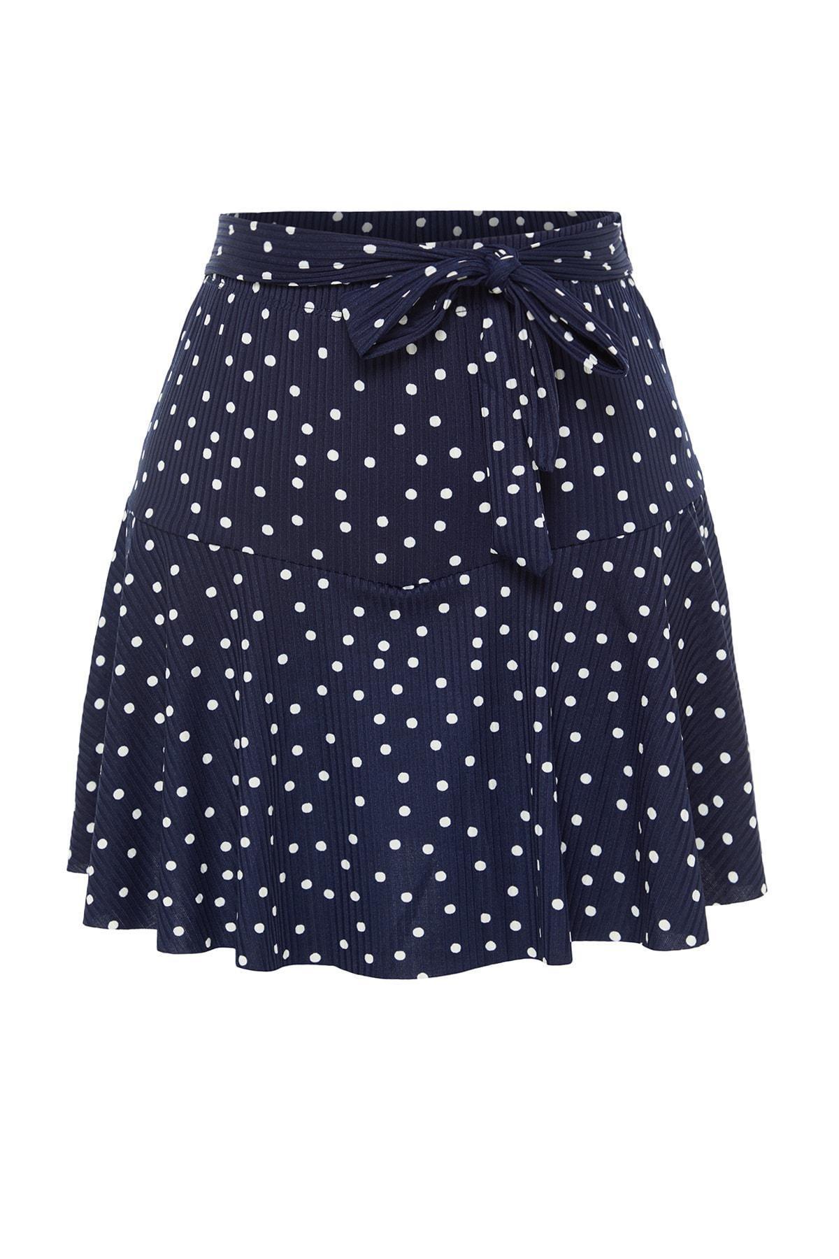 Navy High Waist Scored Shorts, Dark blue, large image number 5