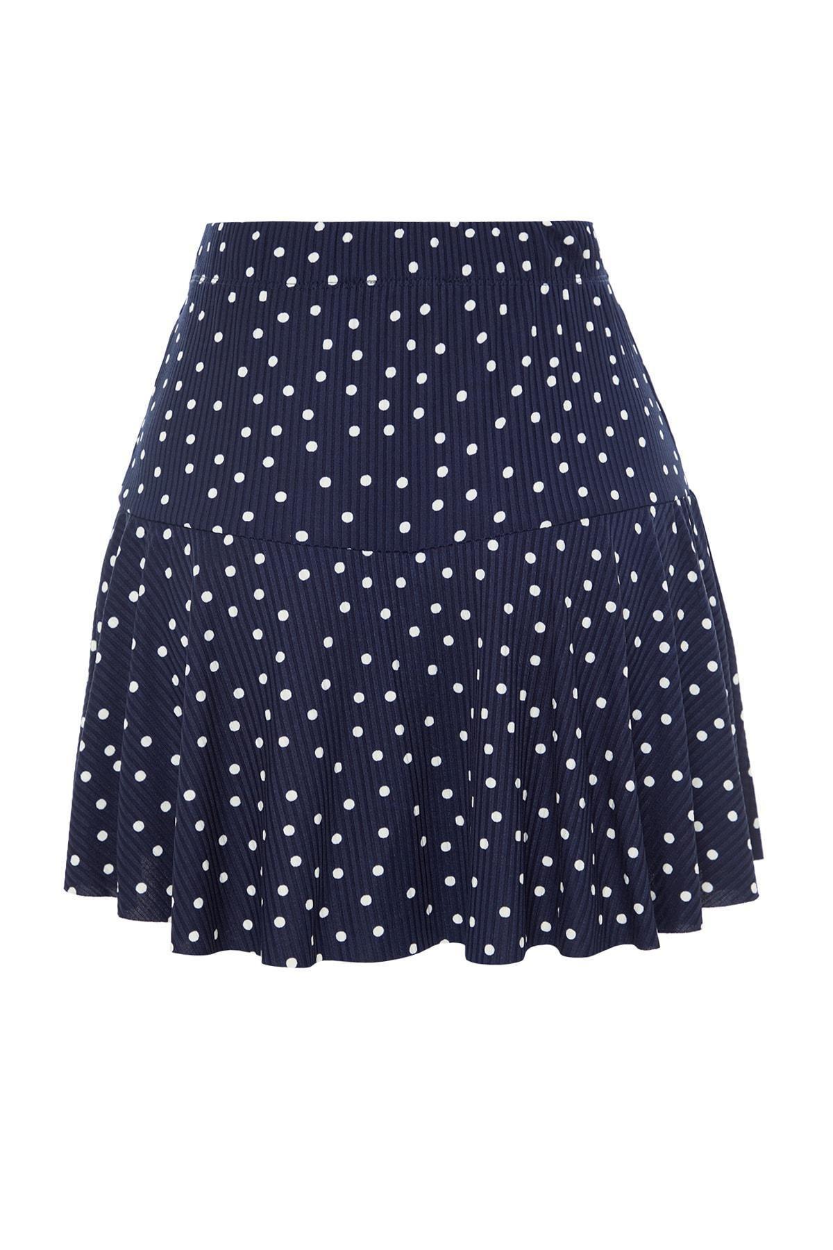 Navy High Waist Scored Shorts, Dark blue, large image number 7
