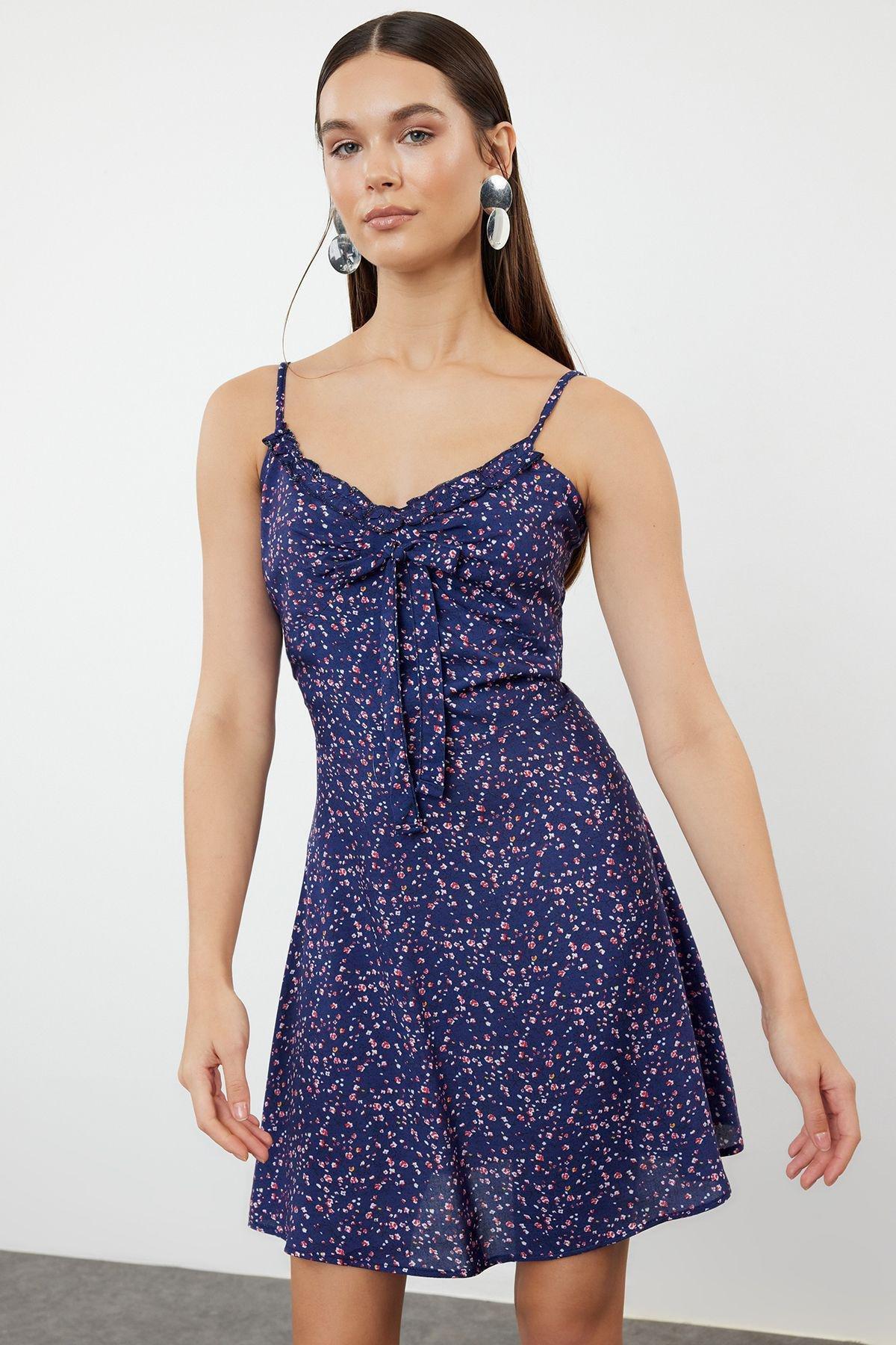 Navy Blue Floral Mini Dress, , large image number 1