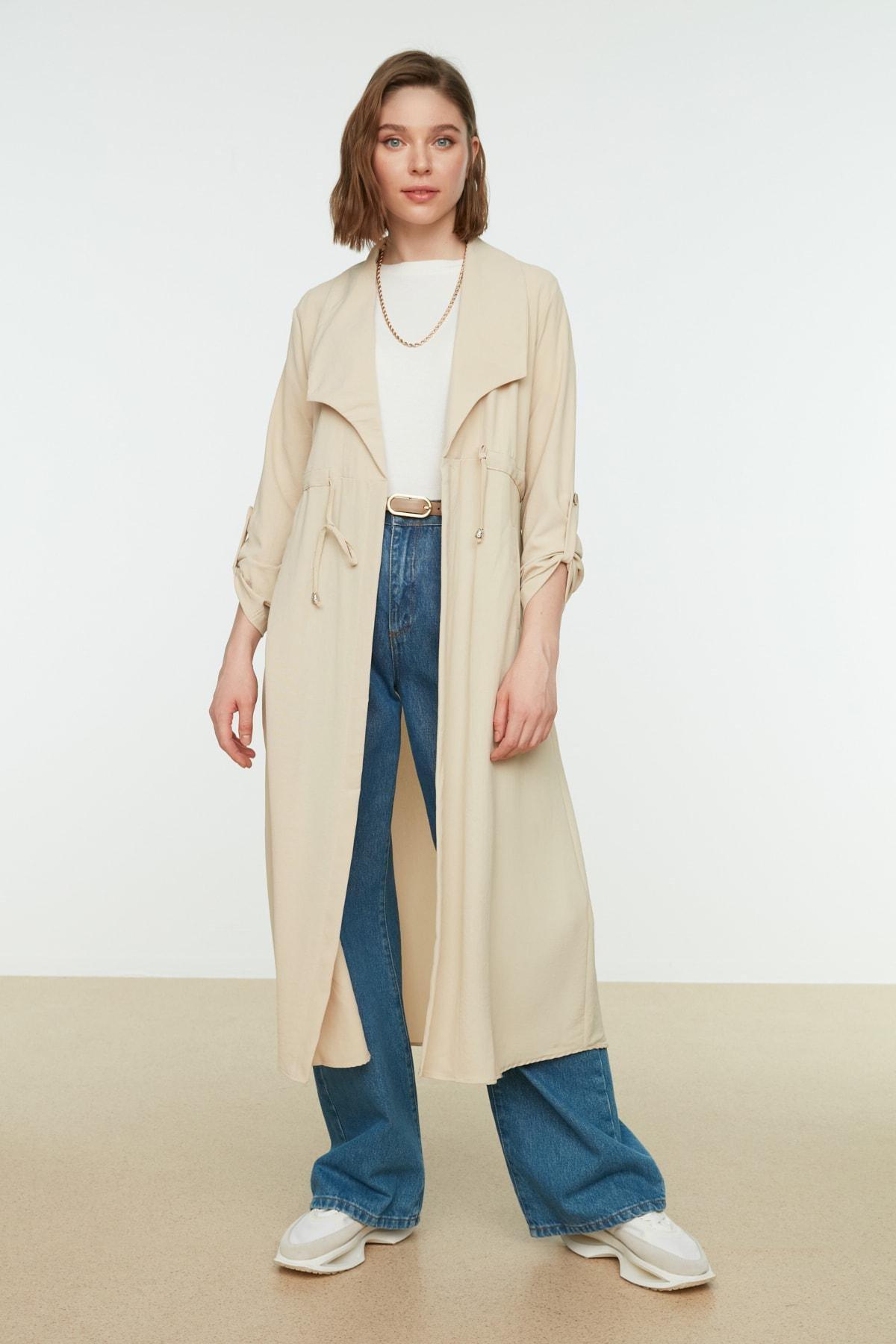 Beige Lapel Collar Abaya, , large image number 0