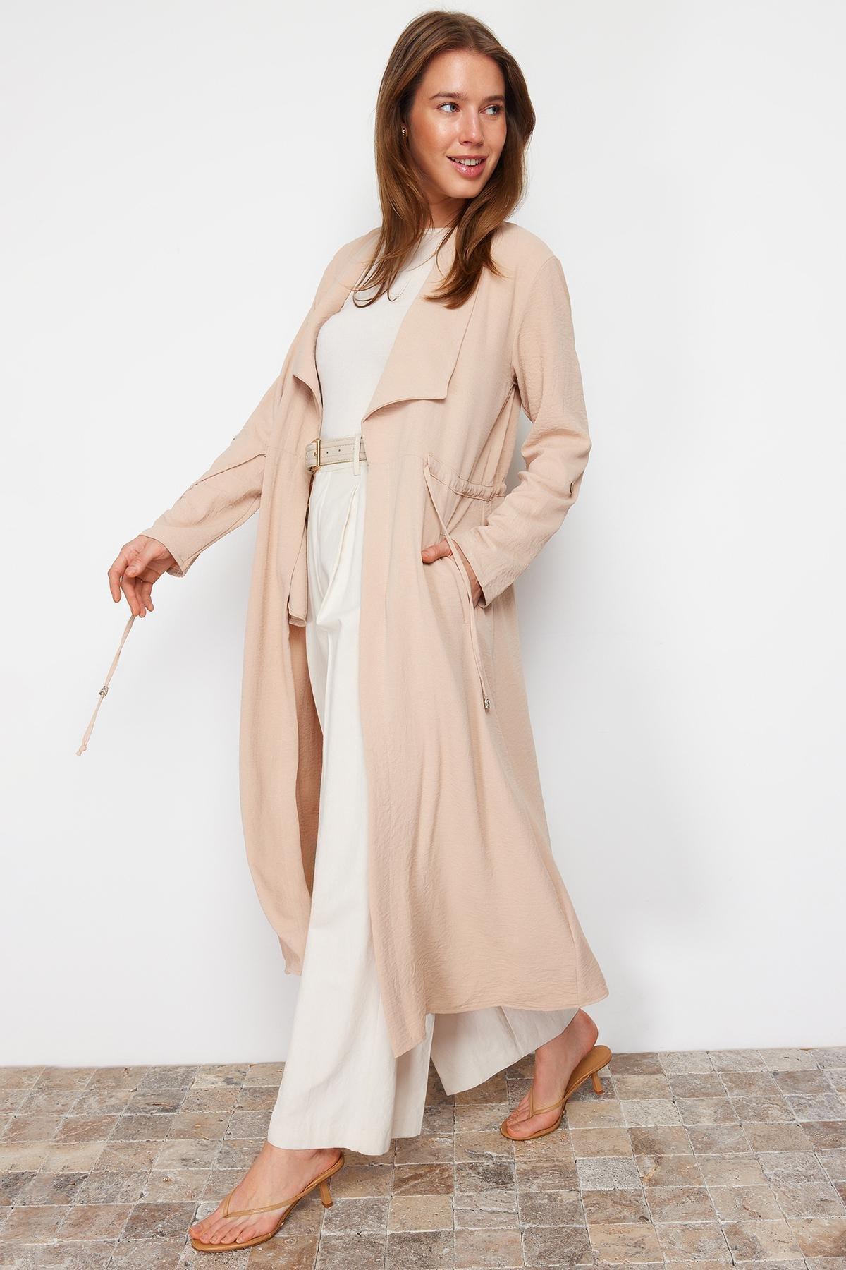 Beige Lapel Collar Abaya, , large image number 2