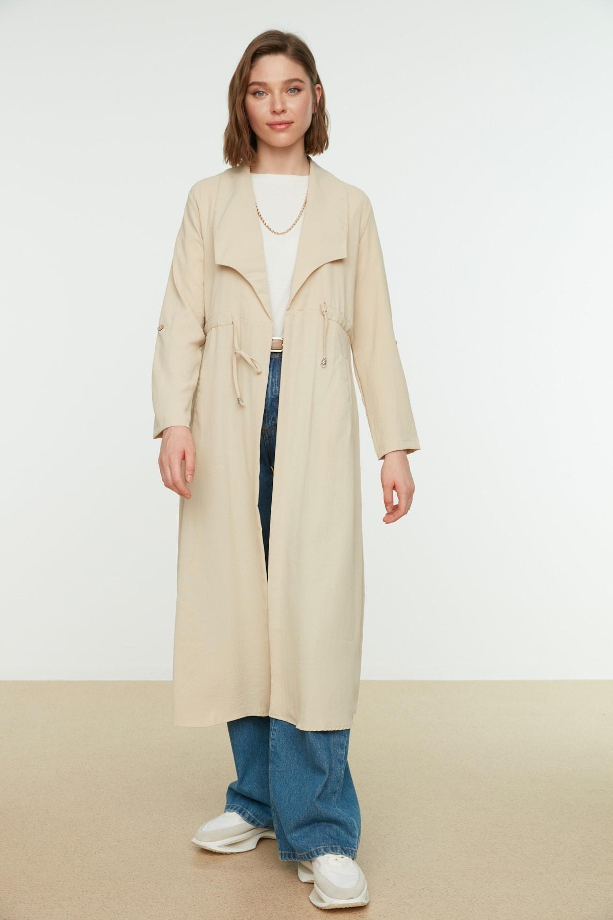 Beige Lapel Collar Abaya, , large image number 3