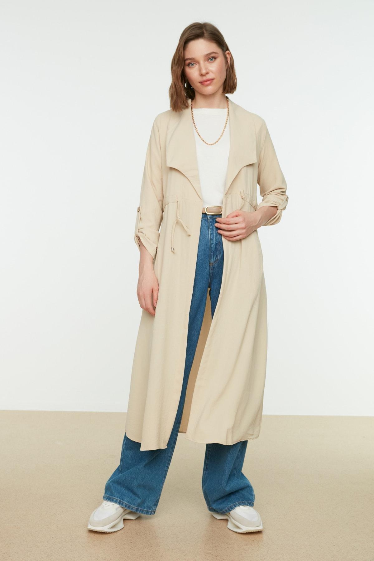 Beige Lapel Collar Abaya, , large image number 5