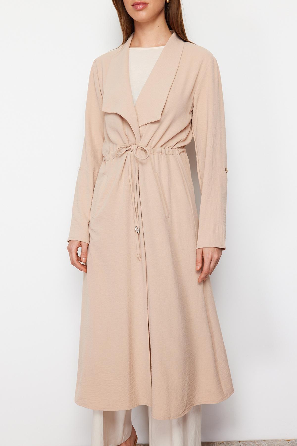 Beige Lapel Collar Abaya, , large image number 6