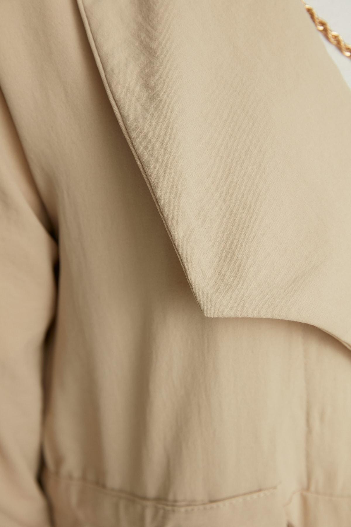 Beige Lapel Collar Abaya, , large image number 7