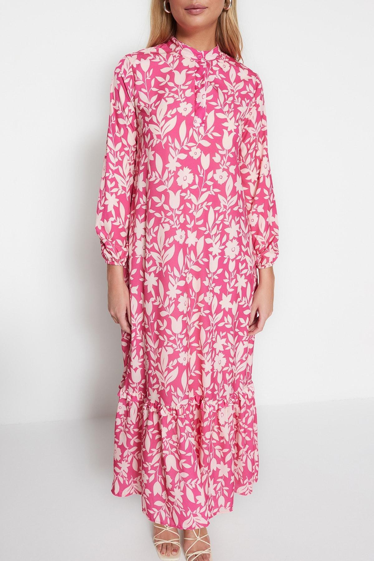 Purple Floral Standing Collar A-Line Dress, , large image number 3