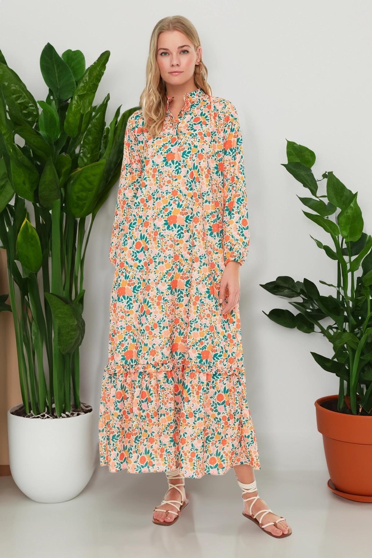 Orange A-Line Maxi Dress, , large image number 1