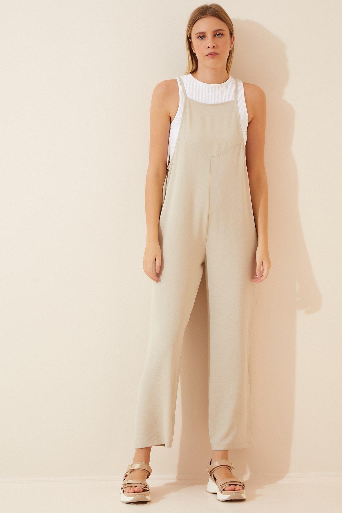 Happiness Istanbul - Beige Square Collar Jumpsuit