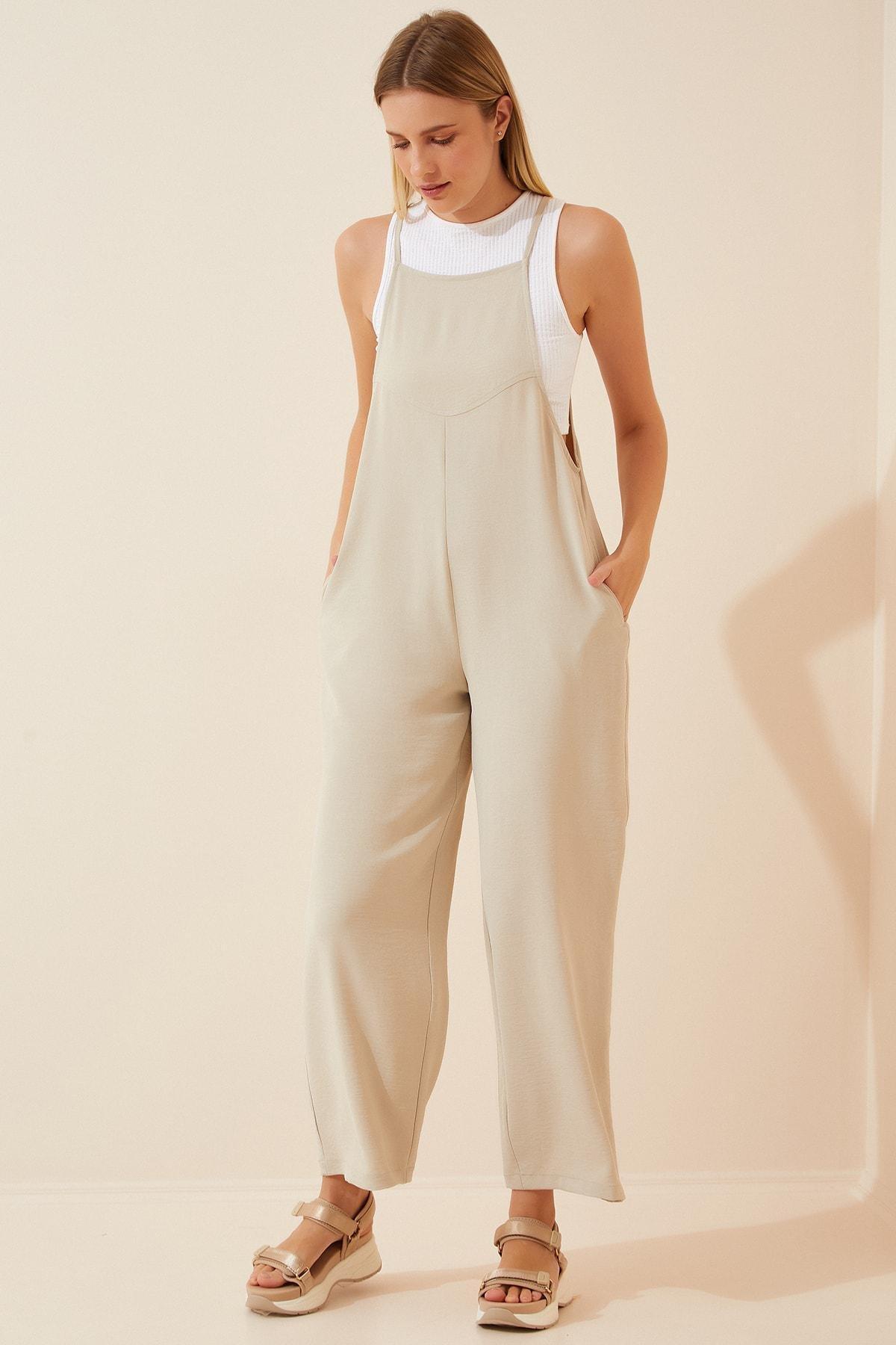 Happiness Istanbul - Beige Square Collar Jumpsuit