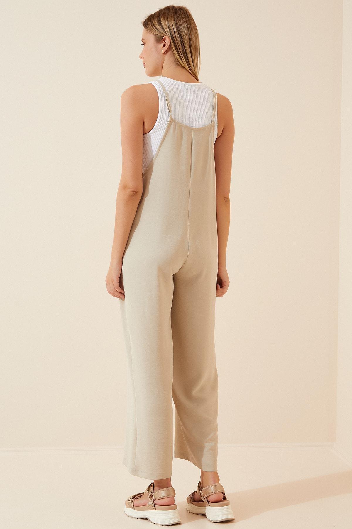 Happiness Istanbul - Beige Square Collar Jumpsuit
