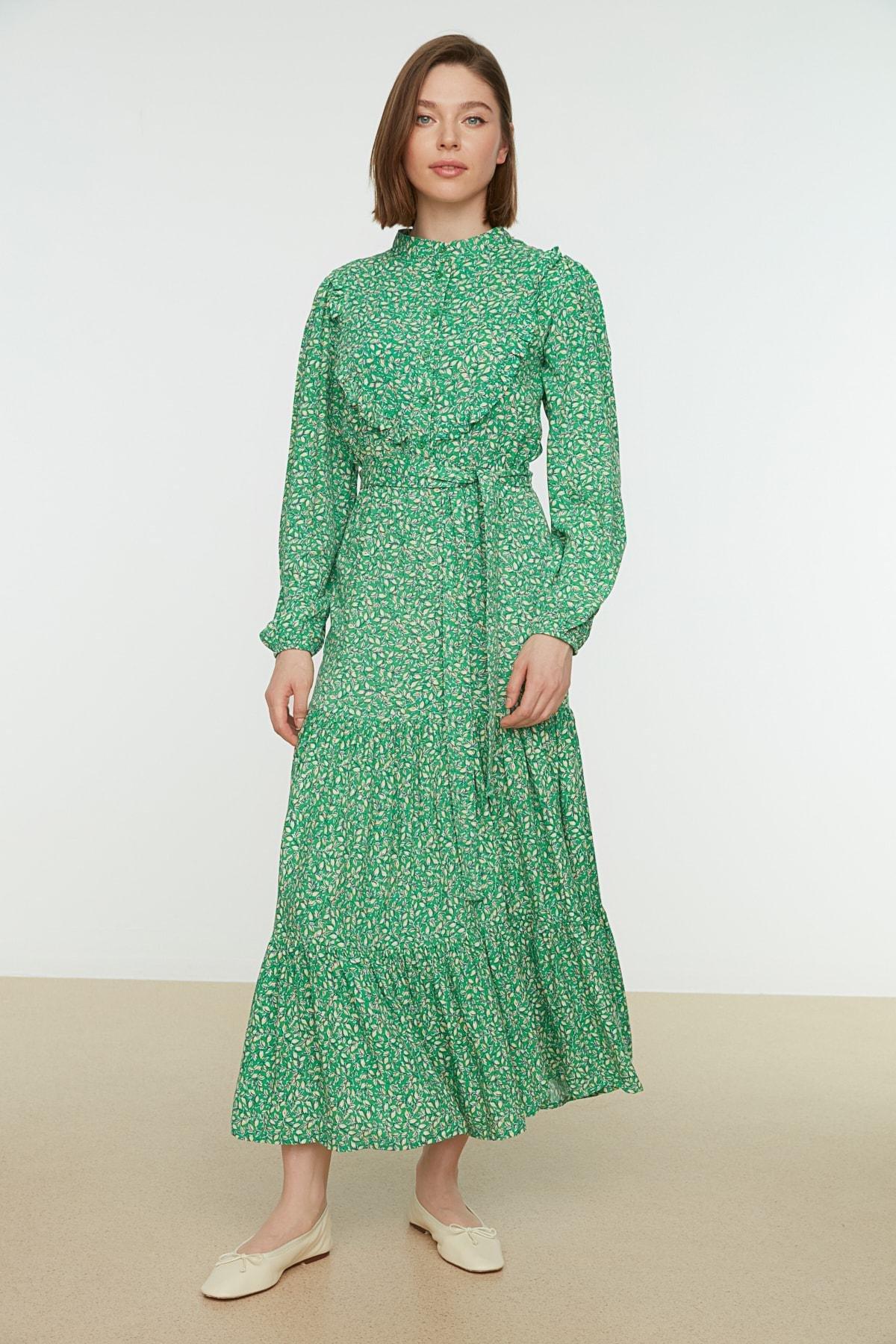Green A Line Maxi Dress, , large image number 0