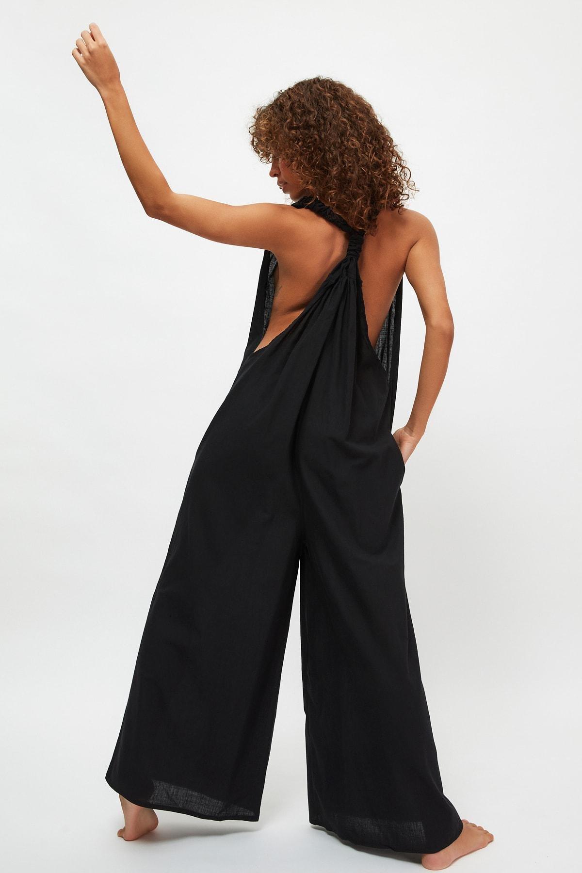 Black Relaxed Long Jumpsuit, , large image number 0