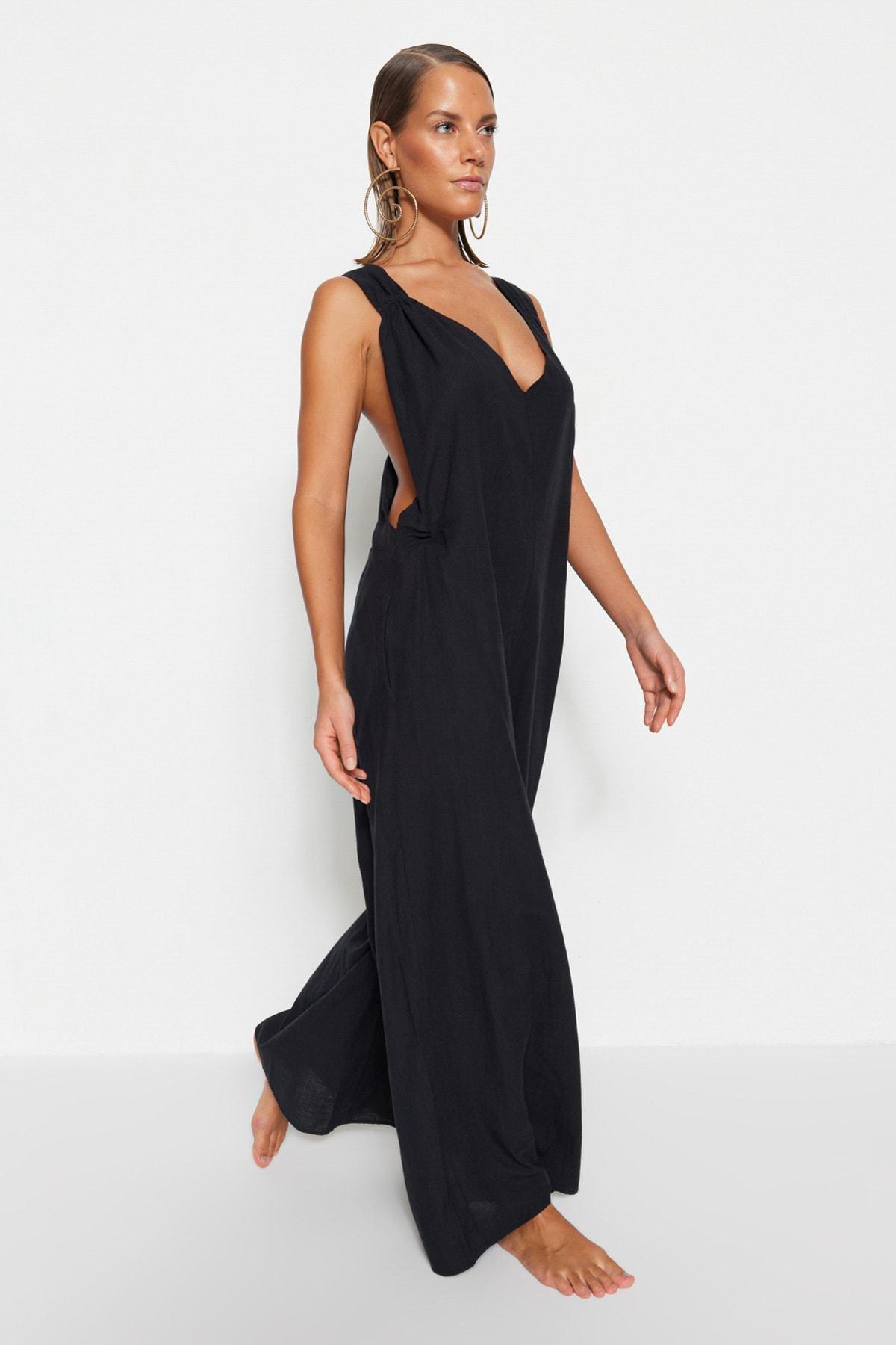 Black Relaxed Long Jumpsuit, , large image number 2
