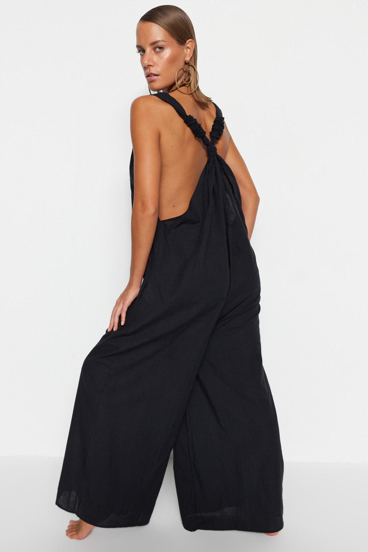 Black Relaxed Long Jumpsuit, , large image number 4