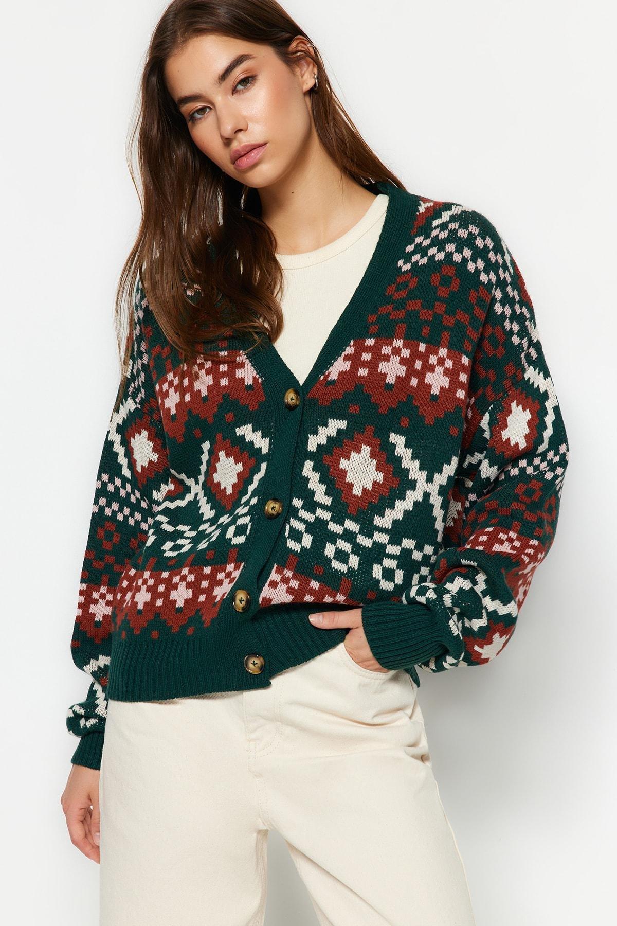 Green V-Neck Cardigan, , large image number 2
