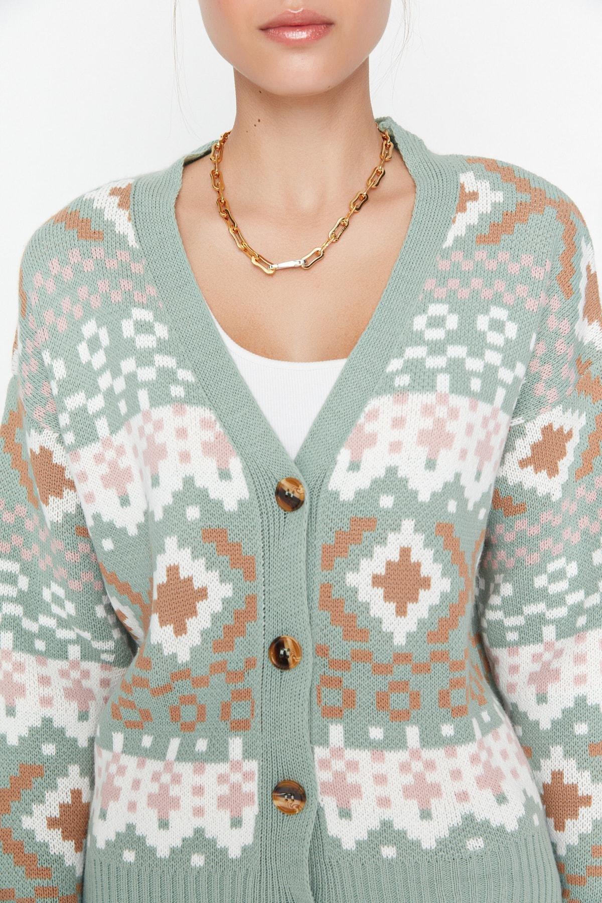 Green V-Neck Cardigan, , large image number 5
