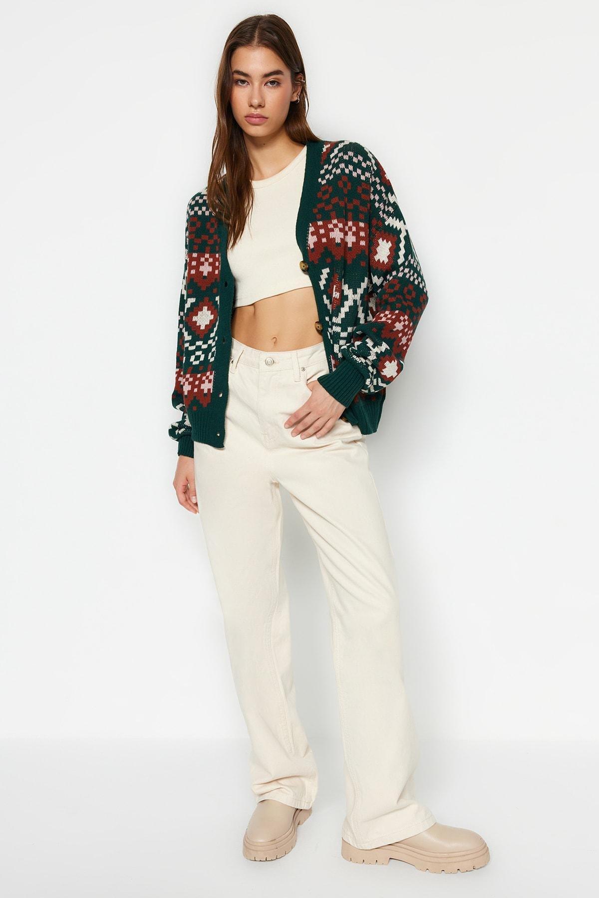 Green V-Neck Cardigan, , large image number 6