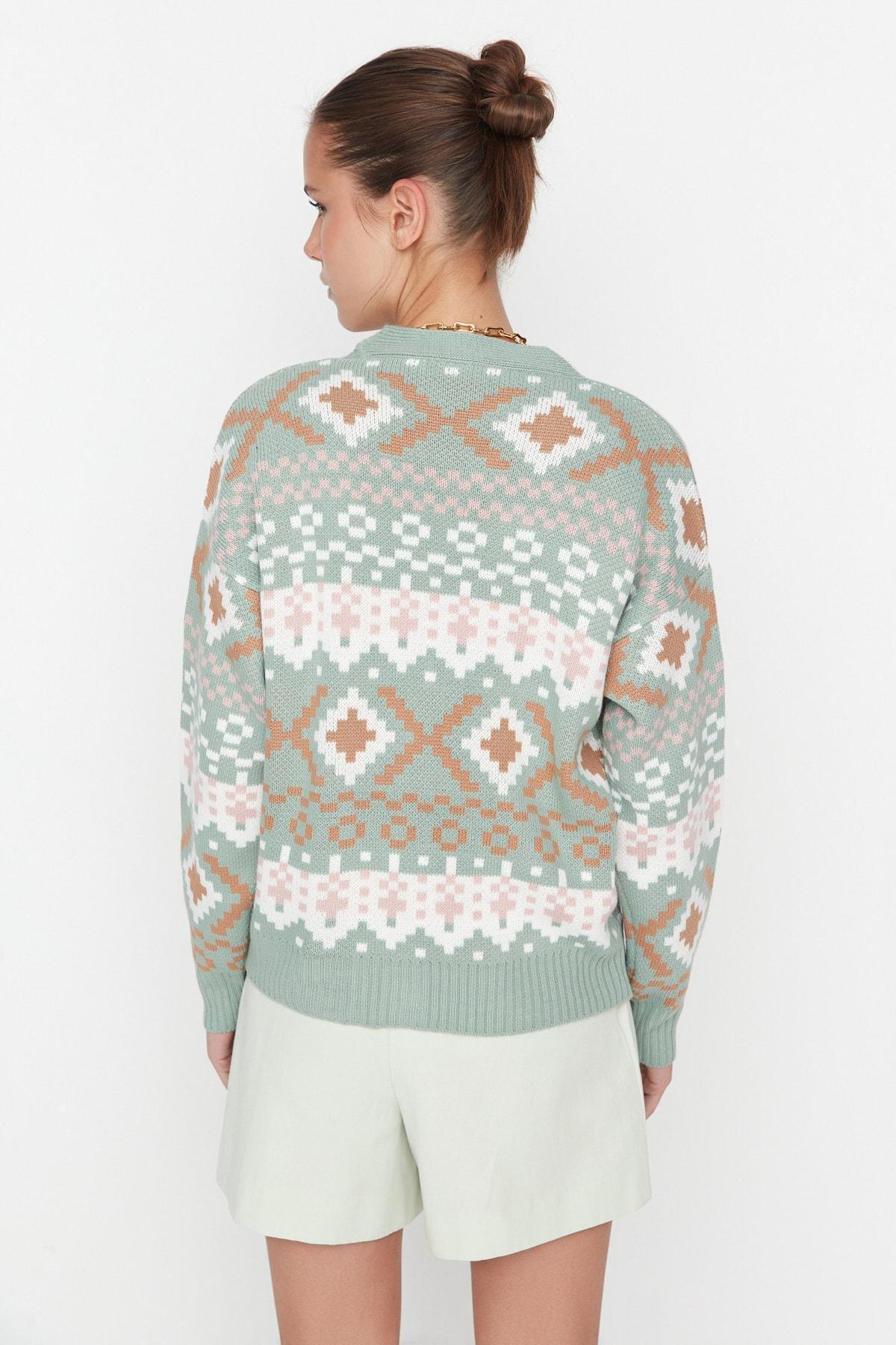 Green V-Neck Cardigan, , large image number 7