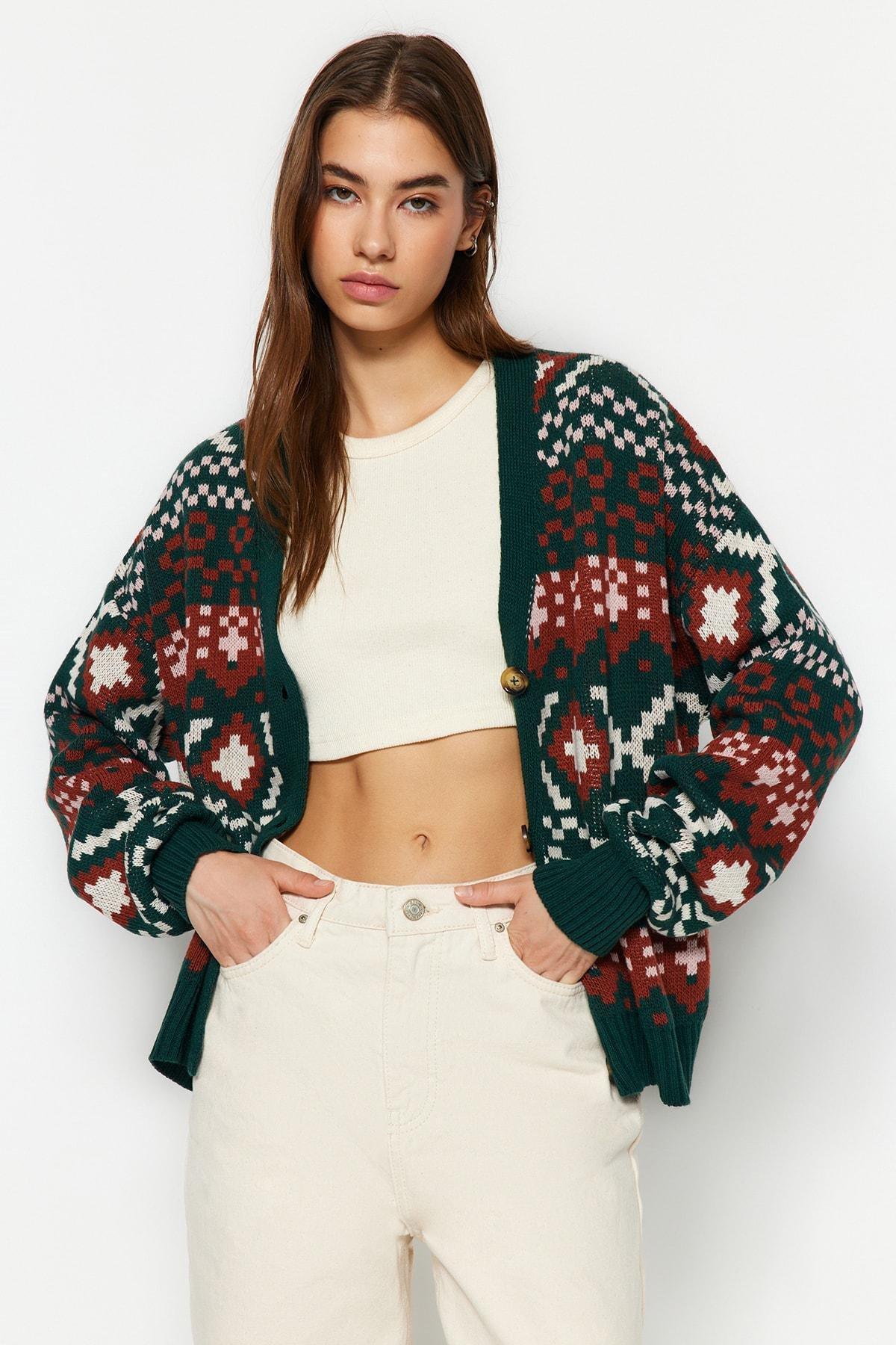 Green V-Neck Cardigan, , large image number 8