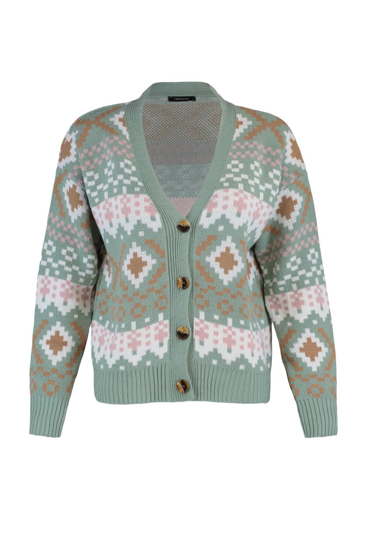 Green V-Neck Cardigan, , large image number 9
