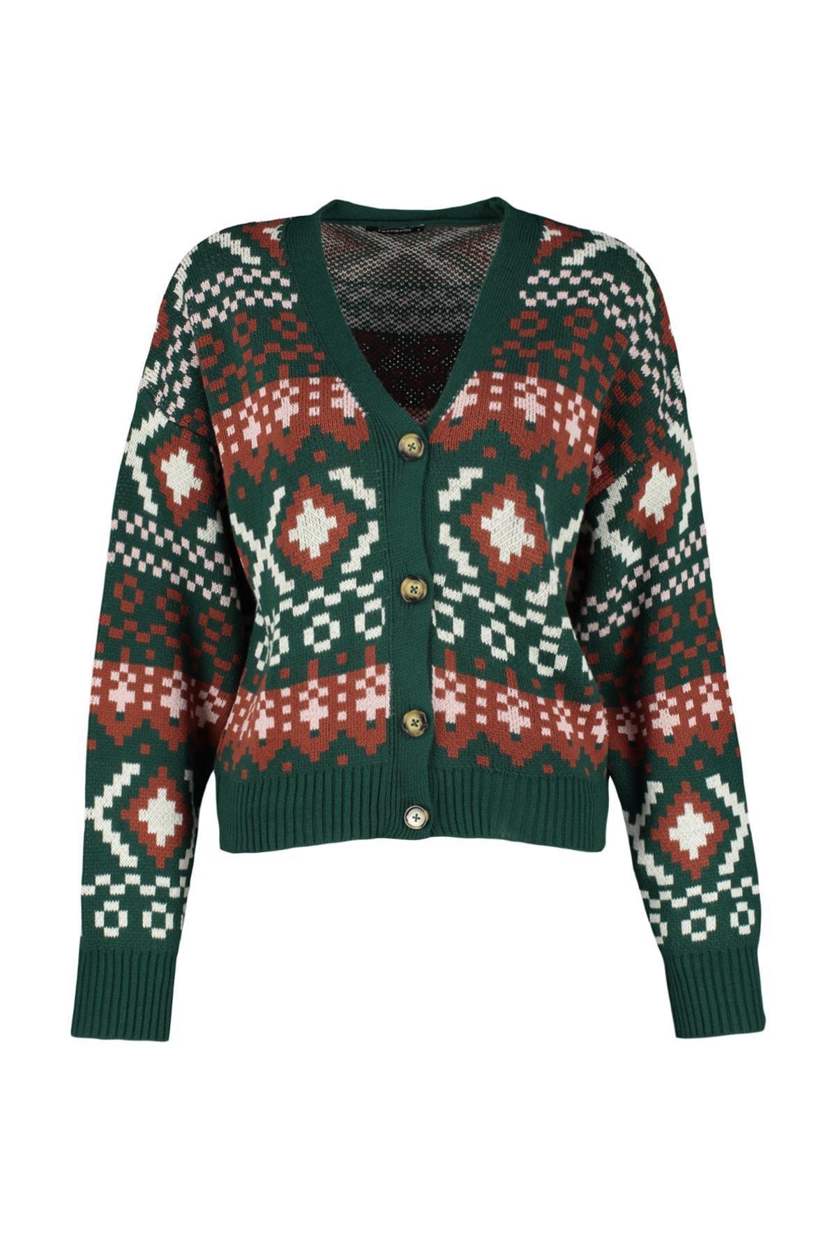 Green V-Neck Cardigan, , large image number 10