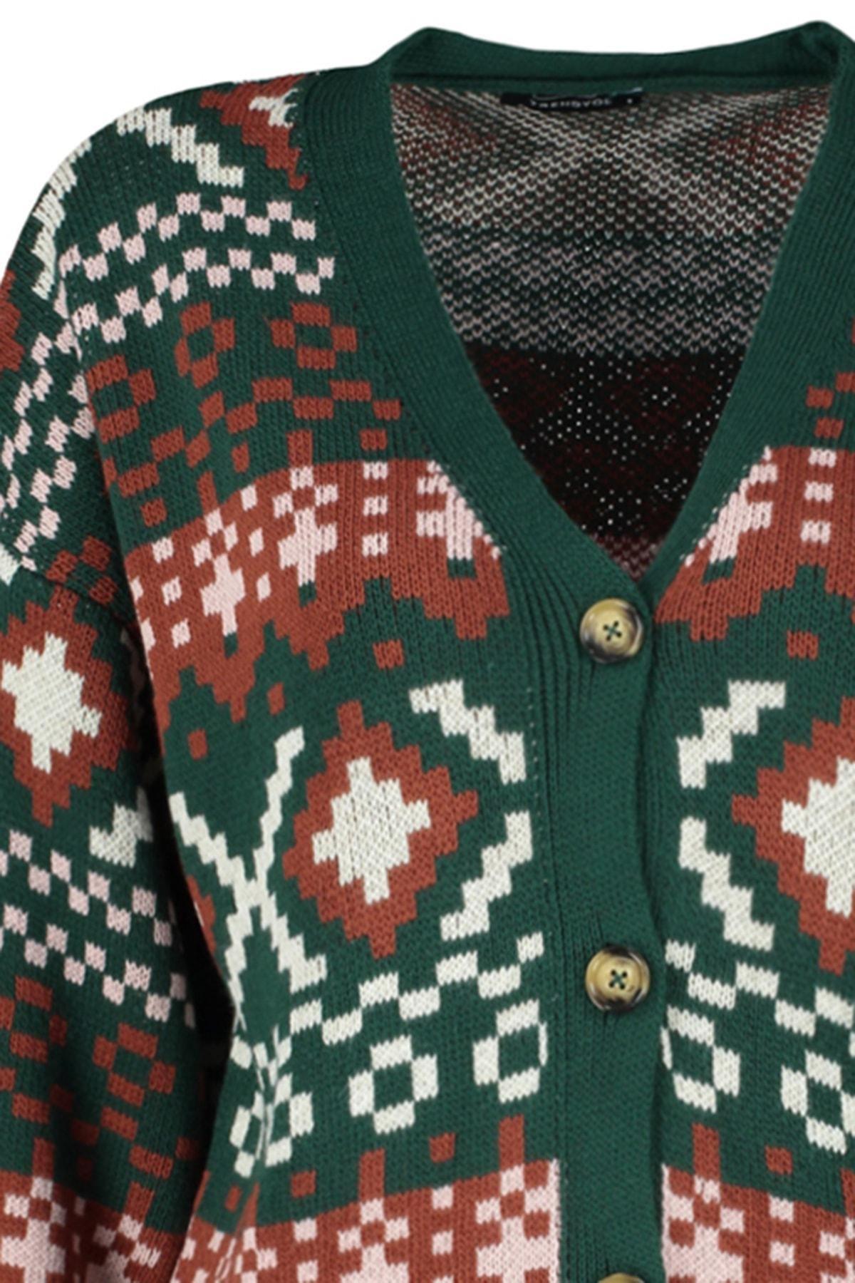 Green V-Neck Cardigan, , large image number 12