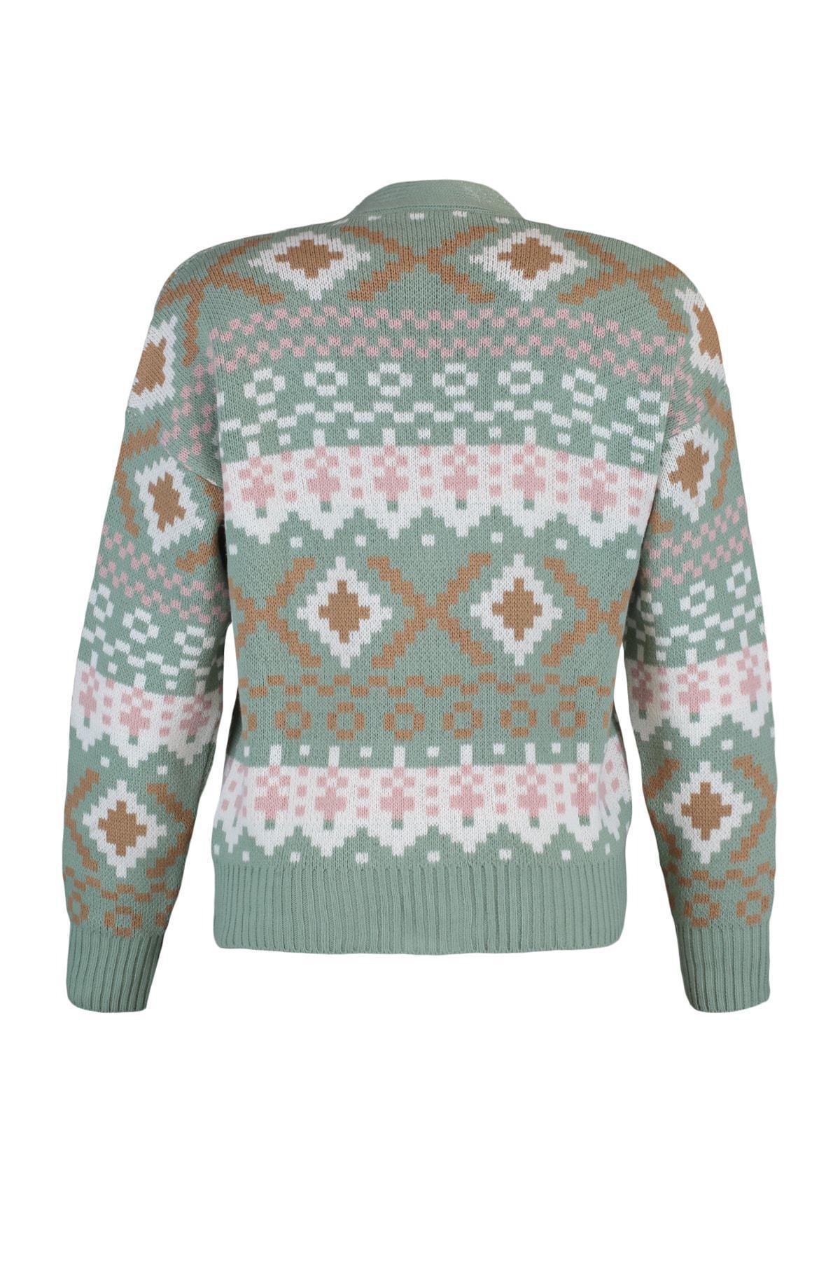 Green V-Neck Cardigan, , large image number 13
