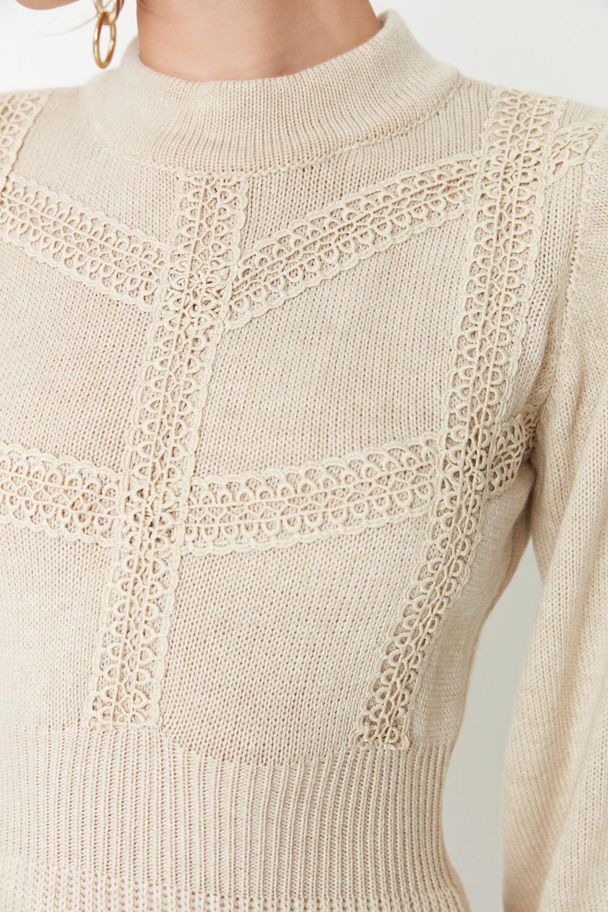 Beige A Line Crew Neck Dress, , large image number 3