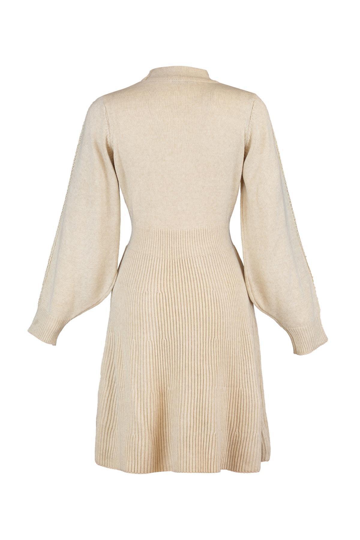 Beige A Line Crew Neck Dress, , large image number 5