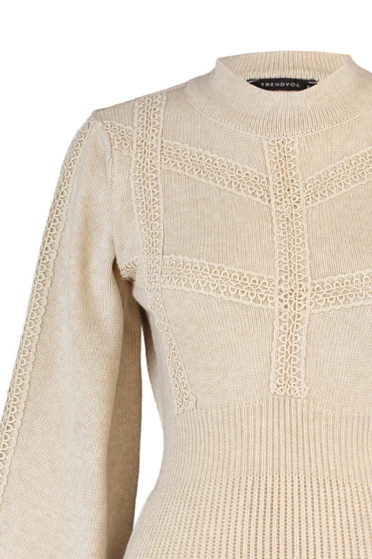 Beige A Line Crew Neck Dress, , large image number 7