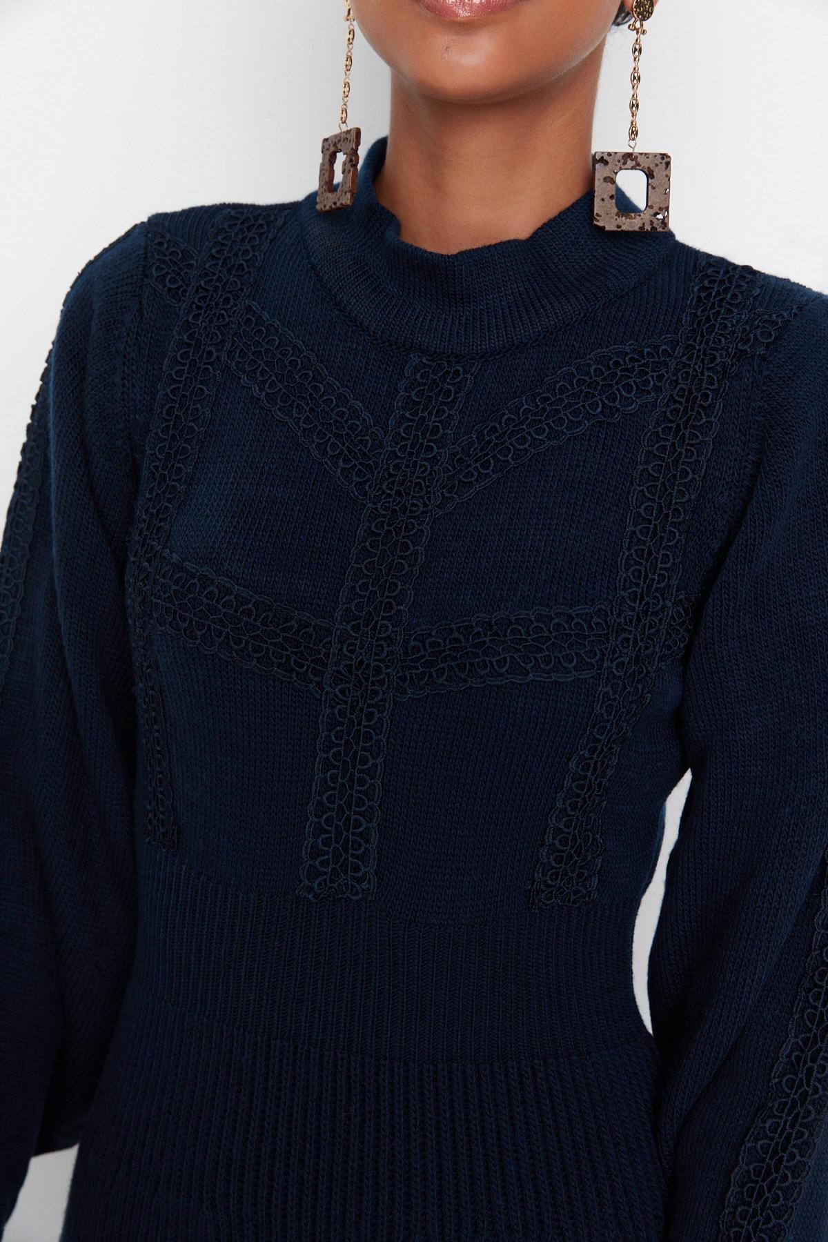 Navy Crew Neck A-Line Dress, , large image number 4