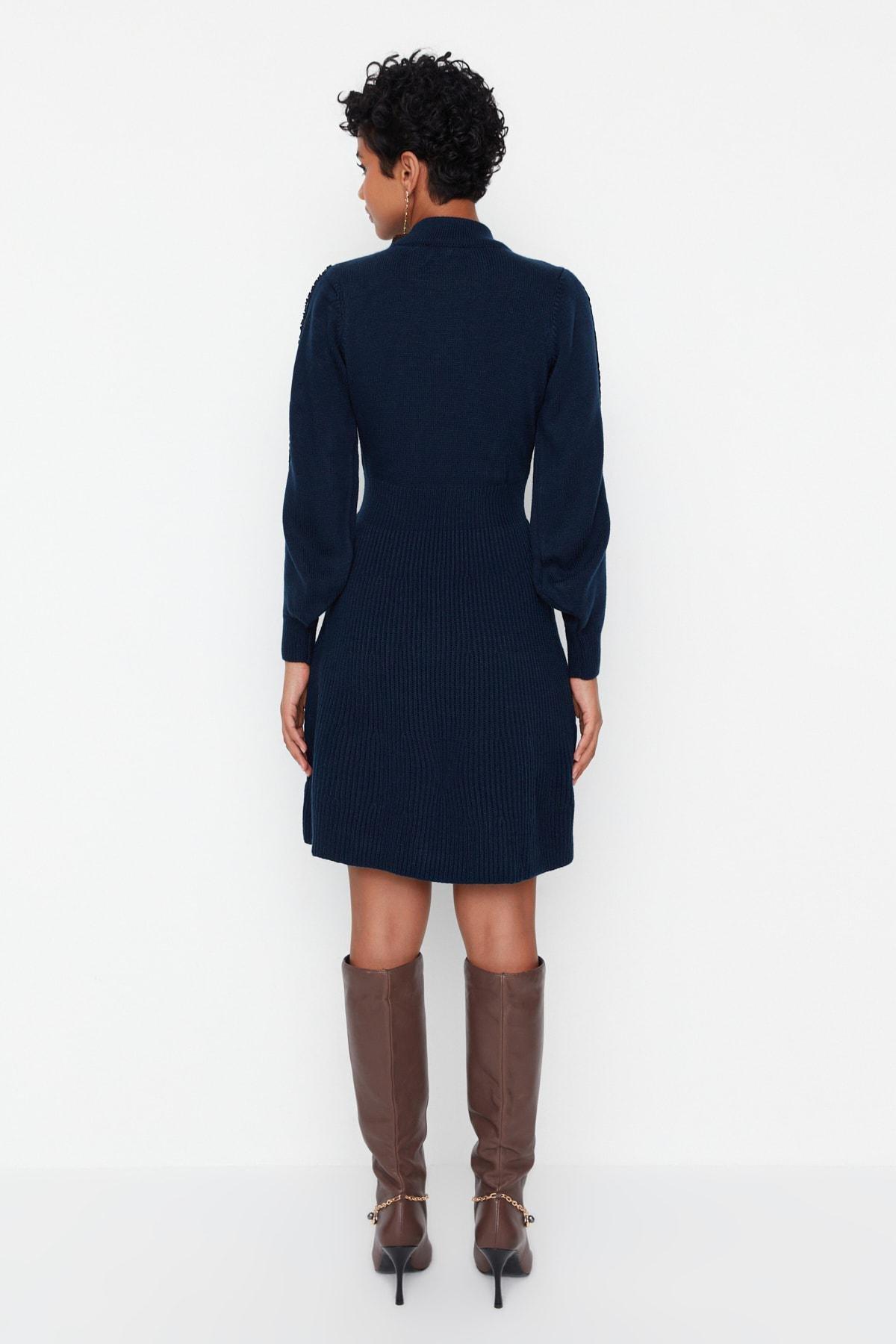 Navy Crew Neck A-Line Dress, , large image number 5
