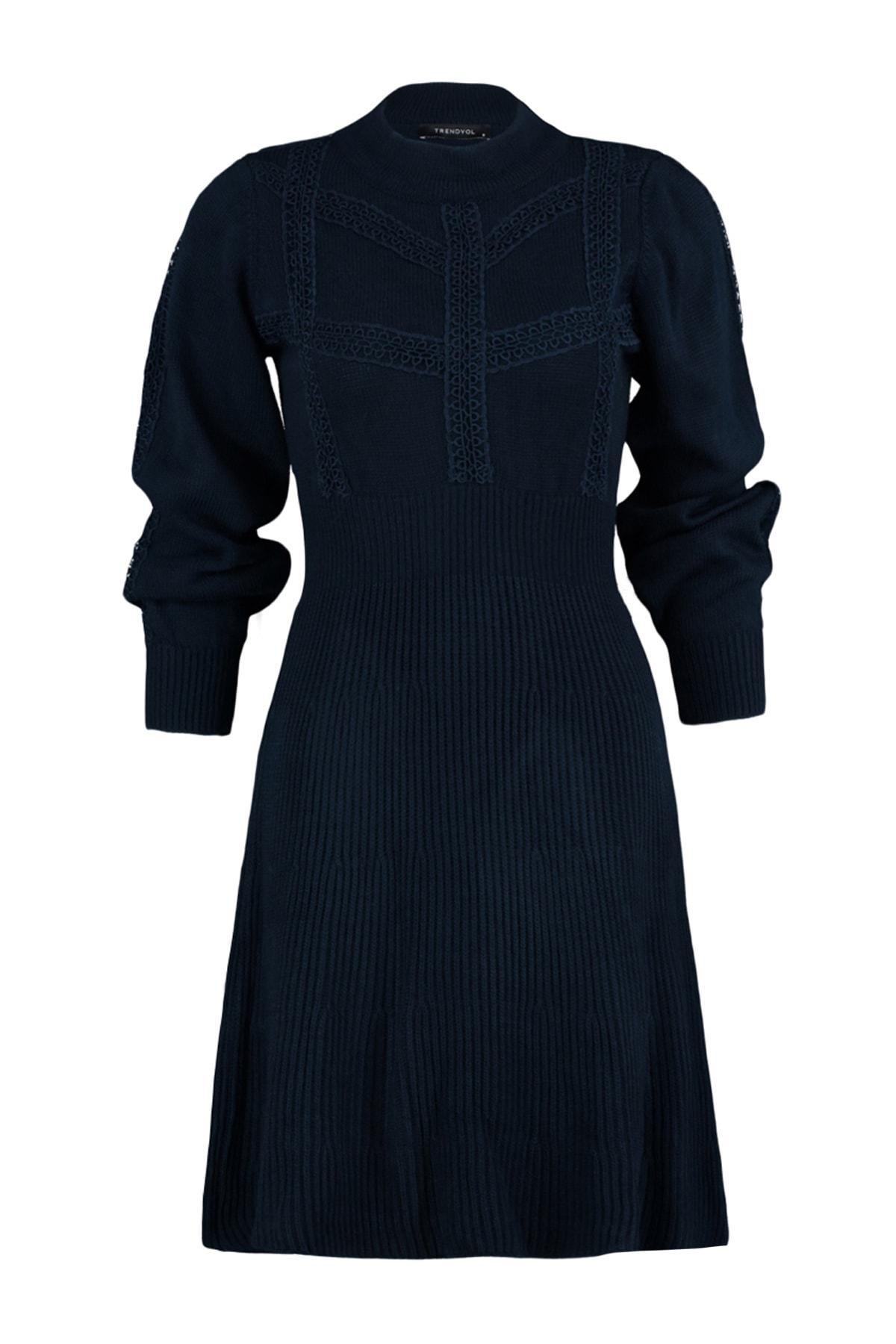Navy Crew Neck A-Line Dress, , large image number 7
