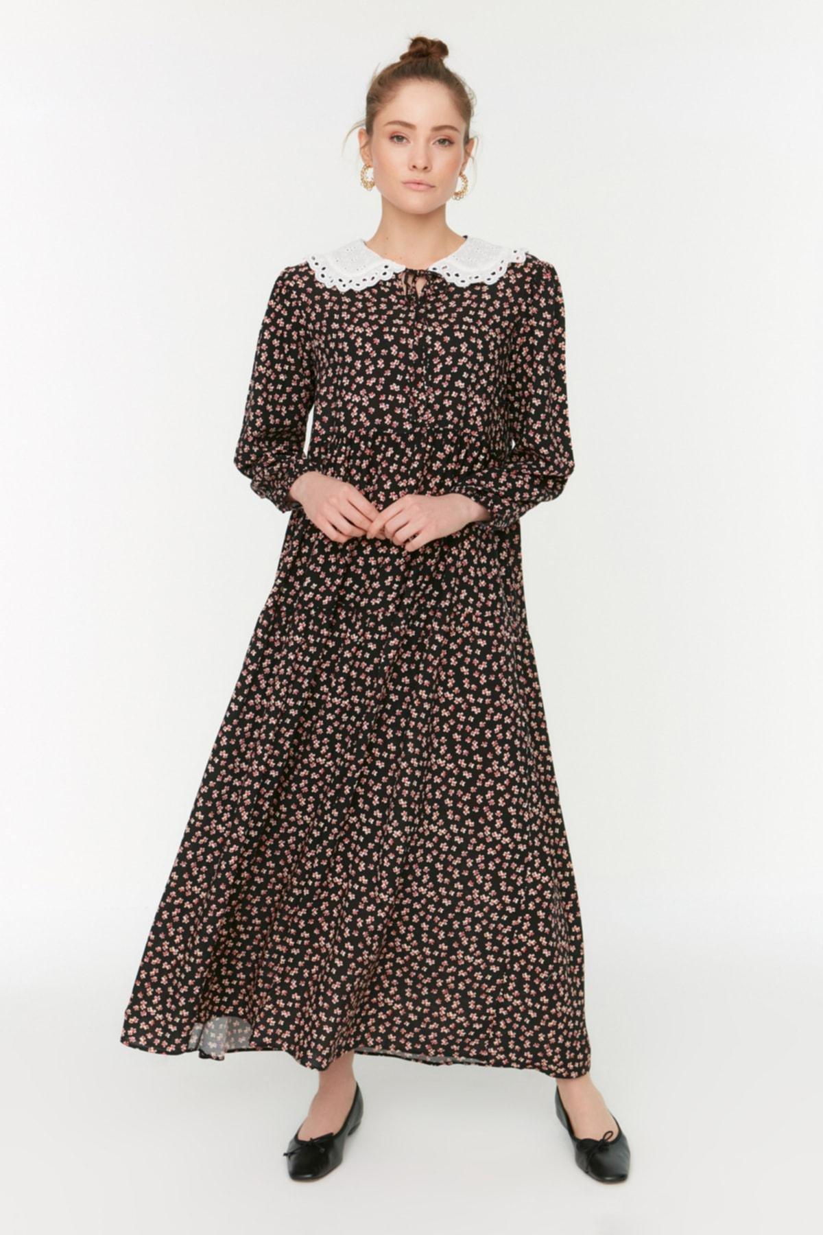 Black A Line Peter Pan Collar Dress, , large image number 0