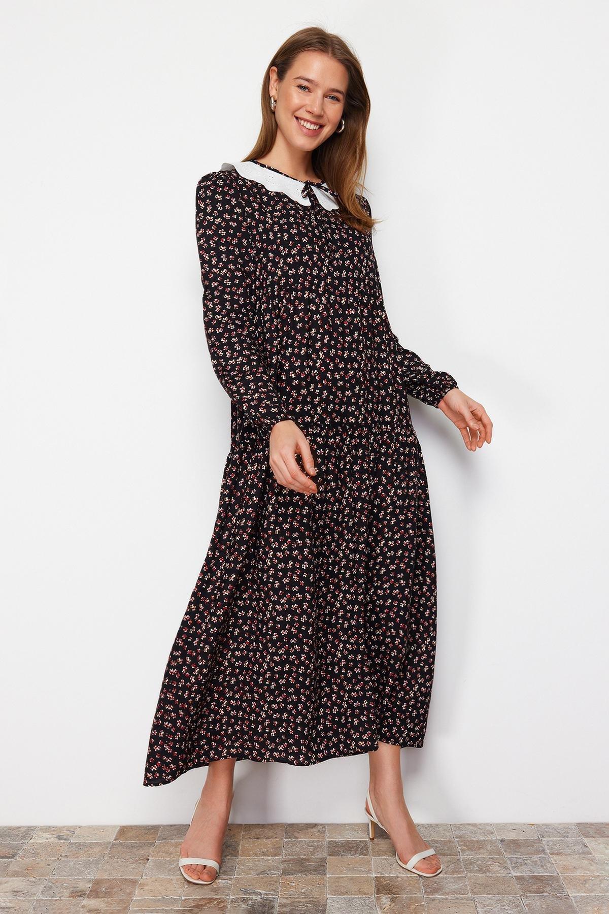 Black A Line Peter Pan Collar Dress, , large image number 1