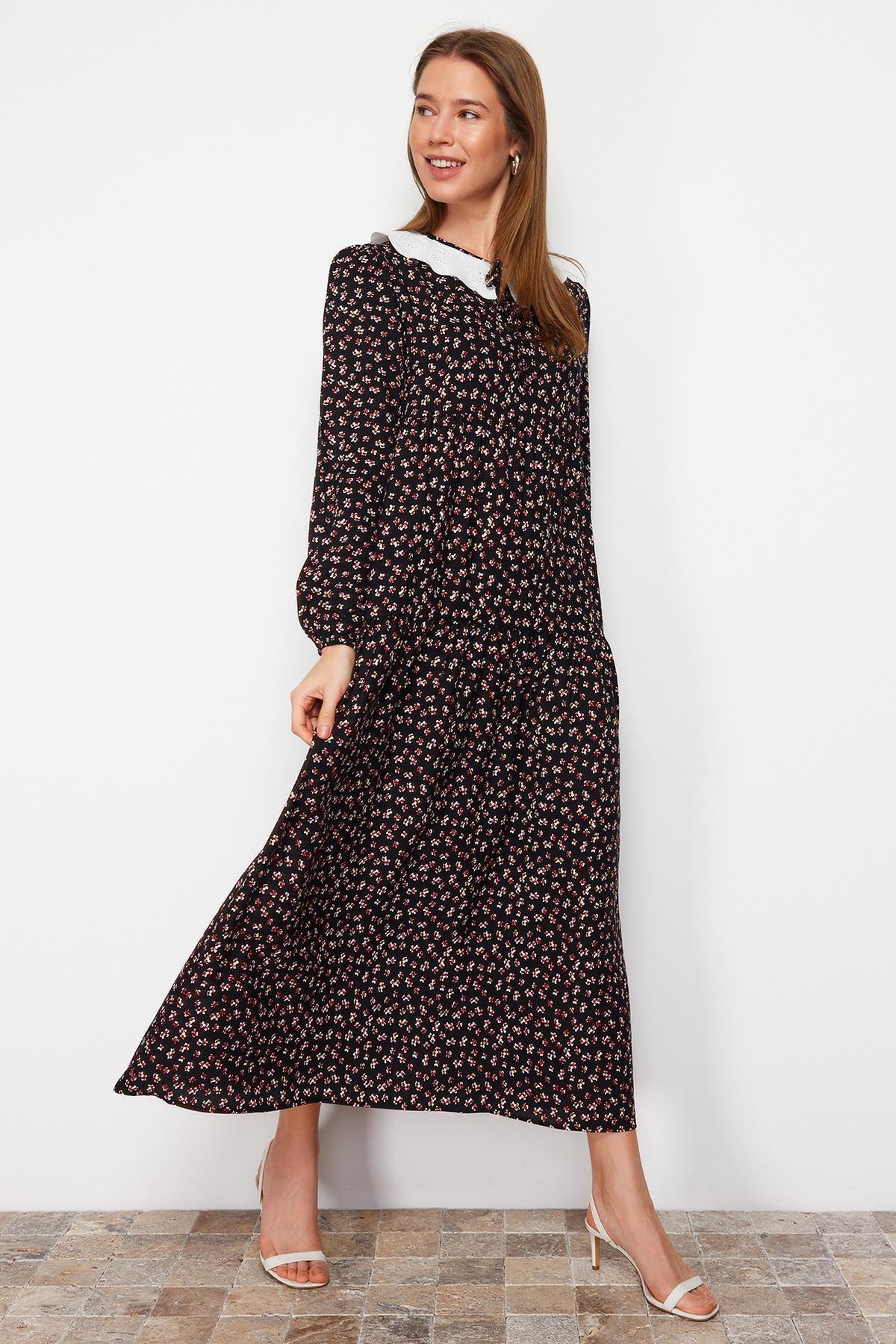 Black A Line Peter Pan Collar Dress, , large image number 2