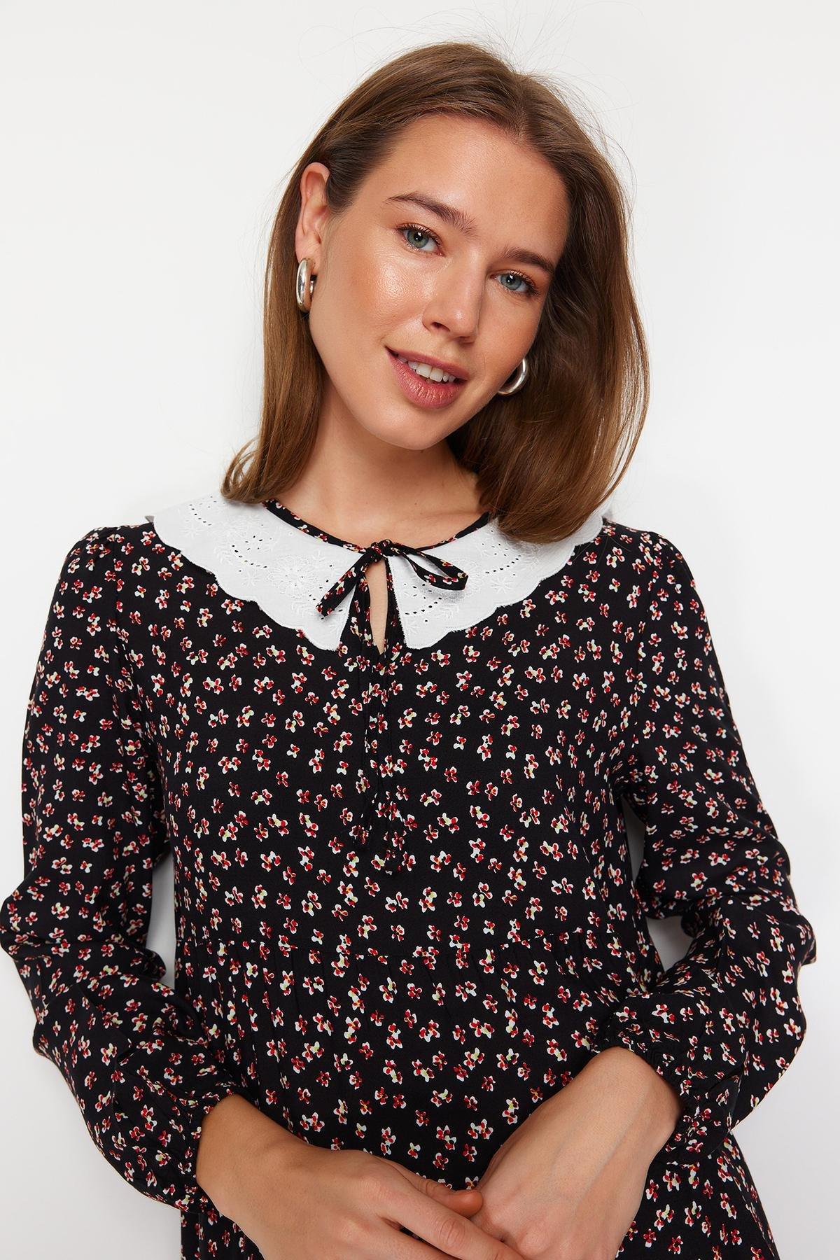 Black A Line Peter Pan Collar Dress, , large image number 3