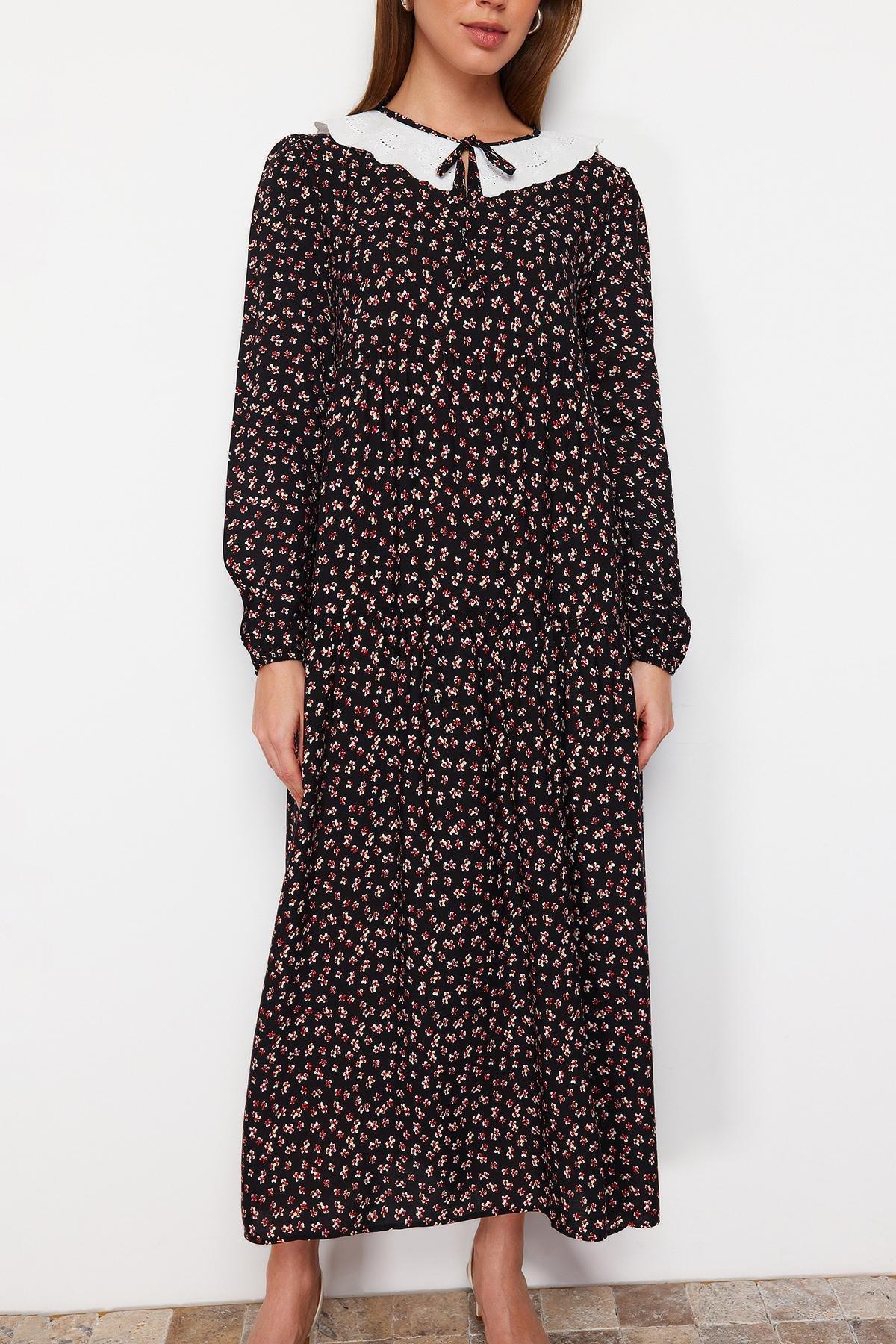 Black A Line Peter Pan Collar Dress, , large image number 4