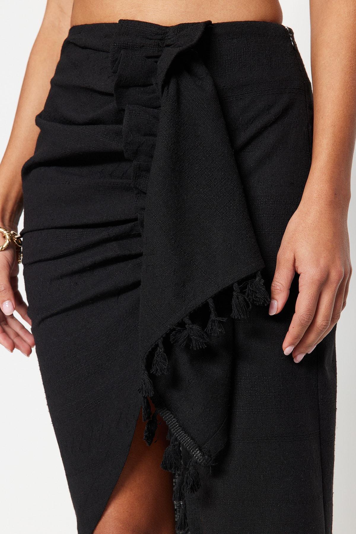 Black Ruffle Hem Maxi Skirt, Black, large image number 4